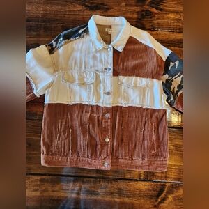 NWOT POL Cream Denim/ Camo Denim/ Brown Cord Shacket - M/L